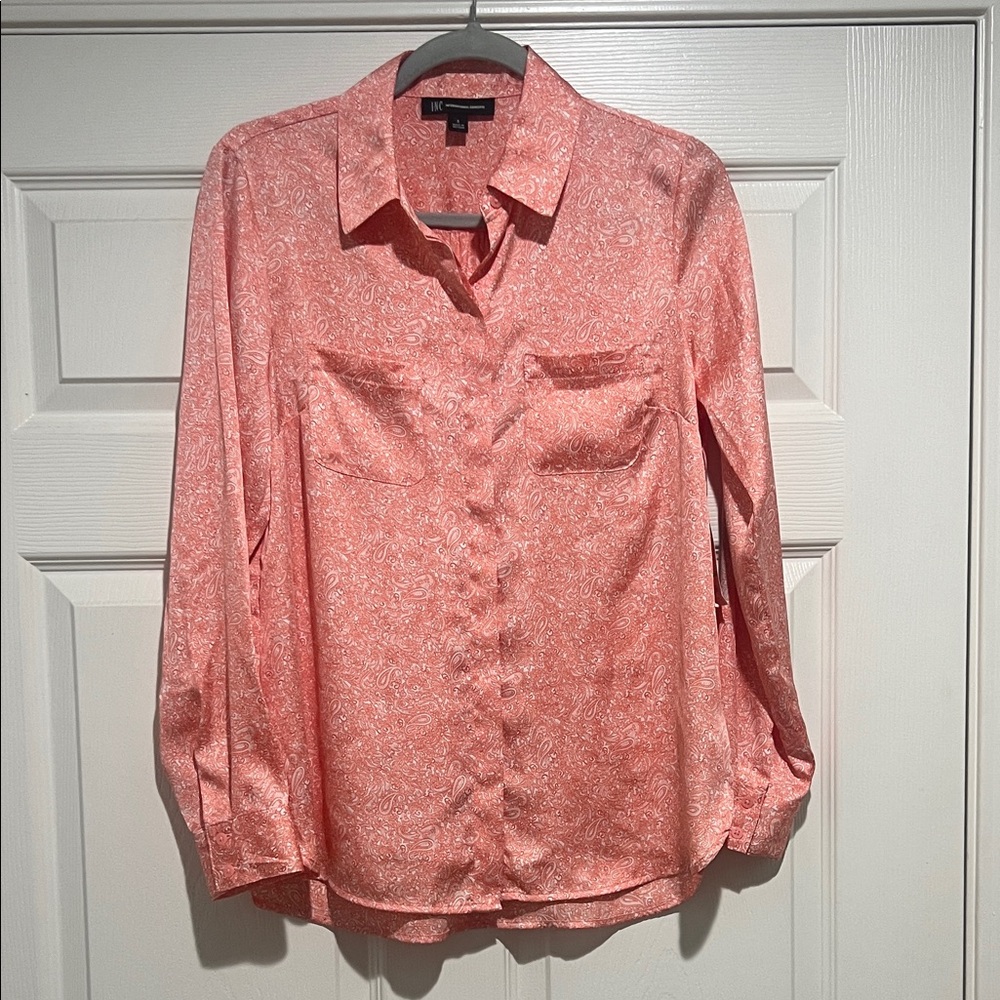 INC Pink / Peach Paisley Button-Up Blouse